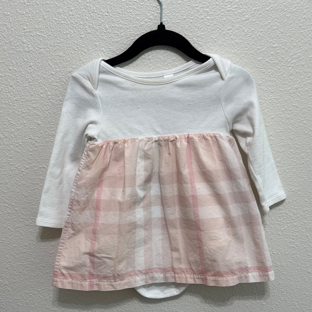 Burberry Kids White and Pink Plaid Long Sleeve Top